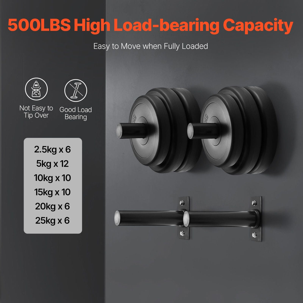 Wall Mounted Weight Plate Holder, Weight Rack Storage for 2-Inch Weight Plates, 330 lbs Load Capacity Weight Storage Rack, Heavy Duty Iron Home Gym Organizer, 4 Pack, Mounting Hardware Included