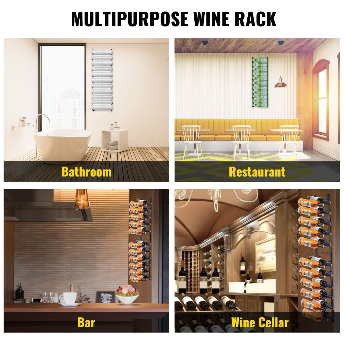 Wall Mounted Wine Rack, 12x2 Bottles Wine Holder Towel Rack, Black Steel Vertical Wine Rack, Modern Decorative Wall Mounted Wine Bottle Holder, Forward Design Simple Storage Wall Rack 48x11x1 In