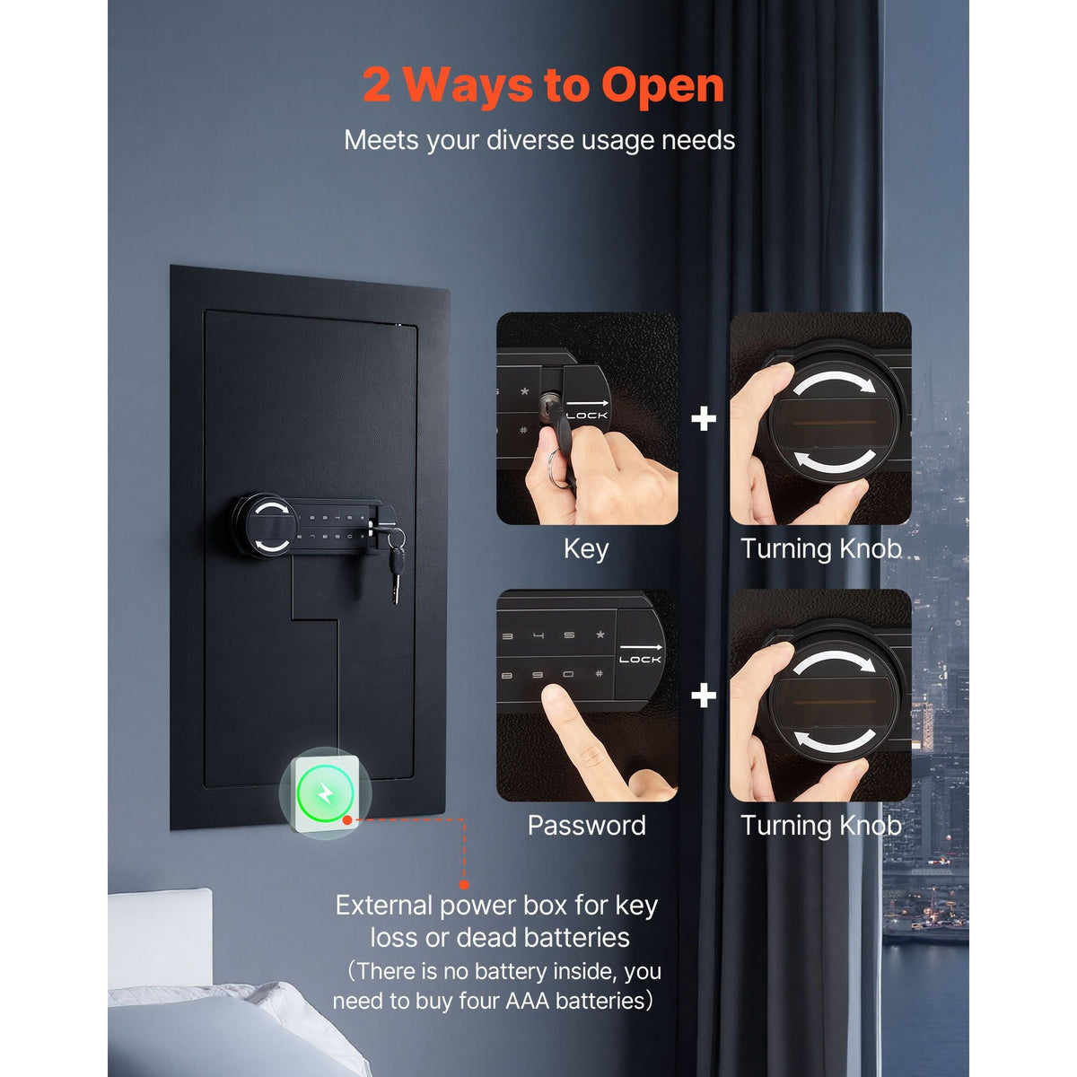 Wall Safe, 3-Tier Hidden Wall Mounted Safe with Password & Key, Q235 Cold-Rolled Steel In-Wall Box with LED Lighting, 2 Adjustable Shelves & 5 Key Holders for Money, Jewelry, Passport, Black