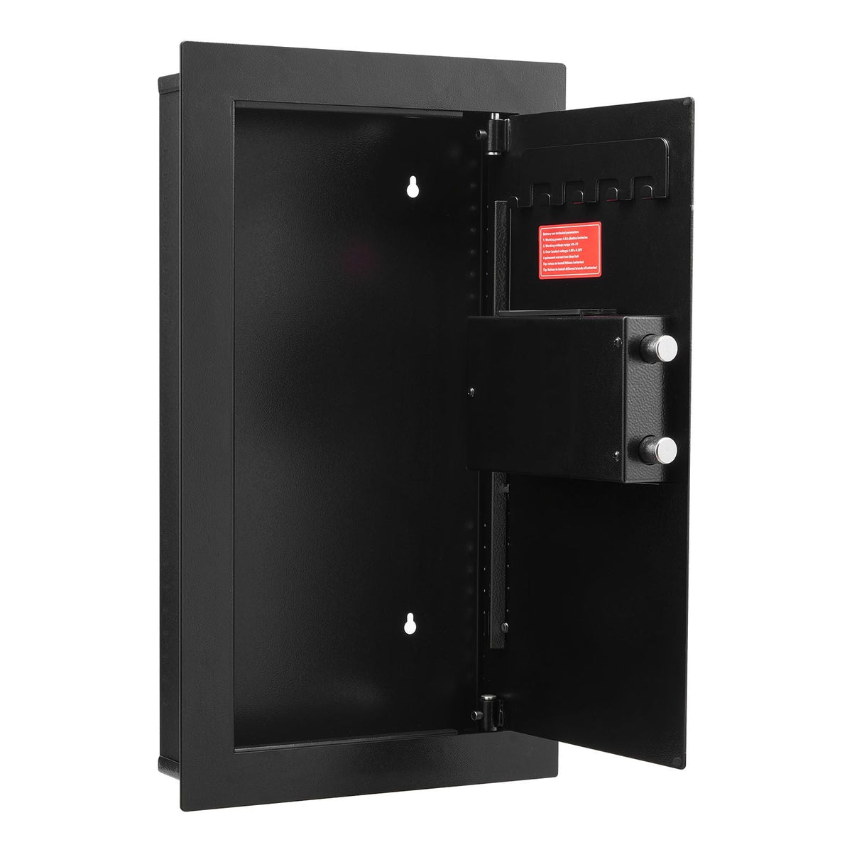 Wall Safe, 3-Tier Hidden Wall Mounted Safe with Password & Key, Q235 Cold-Rolled Steel In-Wall Box with LED Lighting, 2 Adjustable Shelves & 5 Key Holders for Money, Jewelry, Passport, Black