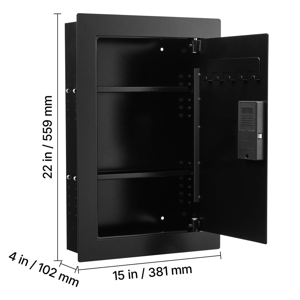 Wall Safe, 3-Tier Hidden Wall Safe with Fingerprint, Password, Key & Turning Knob, Q235 Cold-Rolled Steel In-Wall Box with Adjustable Shelves & Key Holders for Money, Jewelry, Passport, Document