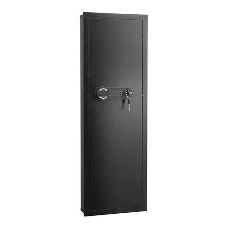 Wall Safe, 4-Tier Hidden Wall Mounted Gun Safe with Password & Key, Q235 Cold-Rolled Steel In-Wall Box with LED Lighting, 3 Adjustable Shelves & Key Holders for Money, Jewelry, Passport, Black