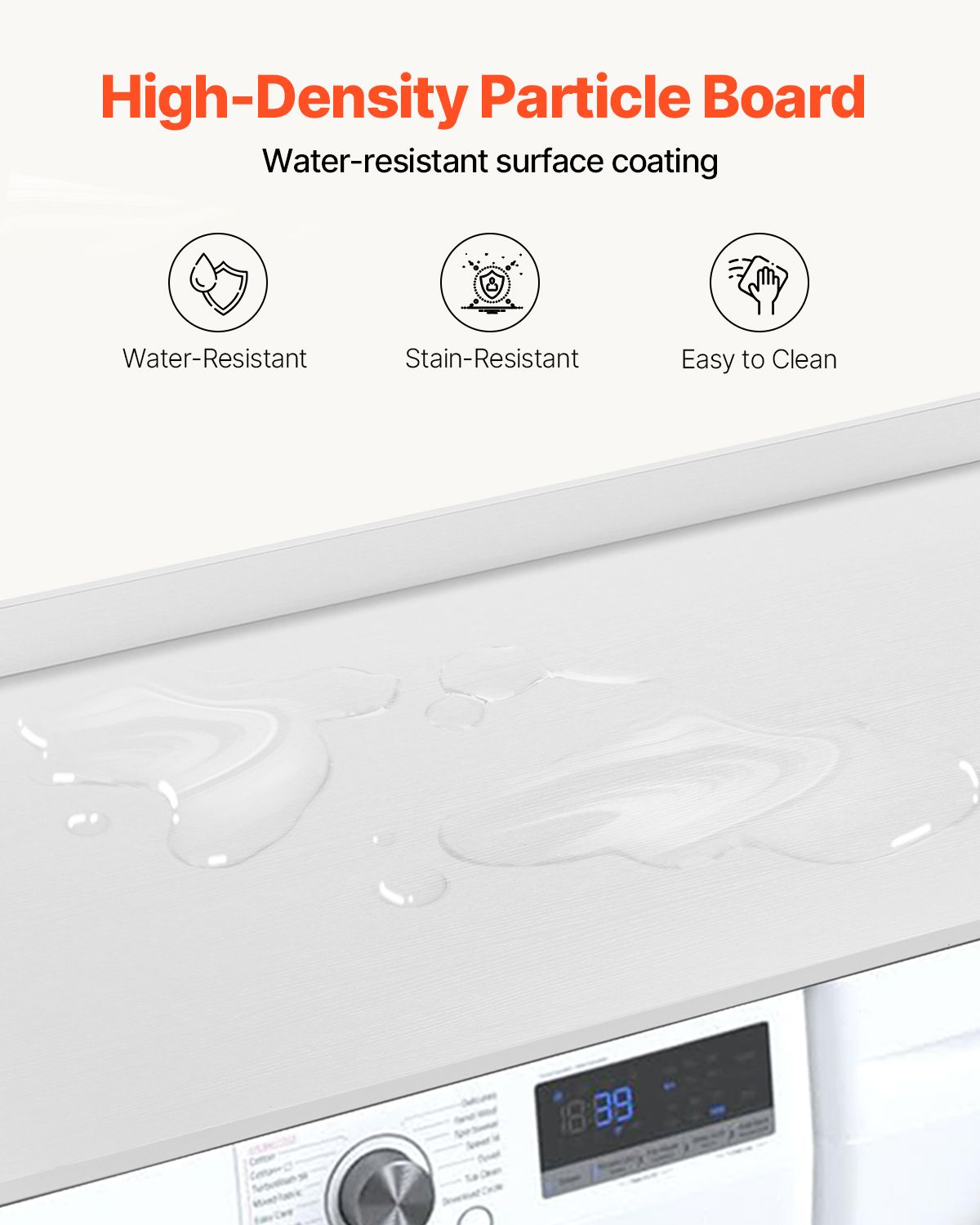 Washer Dryer Countertop, 54" x 27" Wooden Washer and Dryer Countertop, Water-Resistant Laundry Machine Topper Cover with Anti-Slip Pads, for Laundry Room Organization and Storage, White