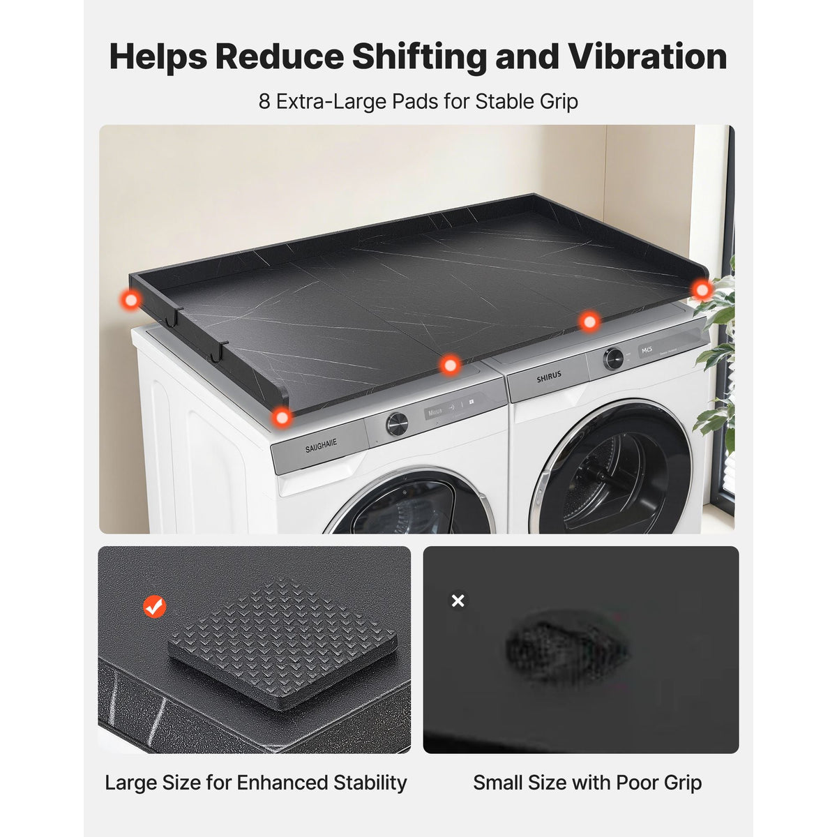 Washer Dryer Countertop, 54 x 27.5 in Marble Washer and Dryer Topper with Edge & 2 Hooks, Water-Resistant Laundry Machine Topper for Laundry Closet Pantry Counter Organization and Storage, Black