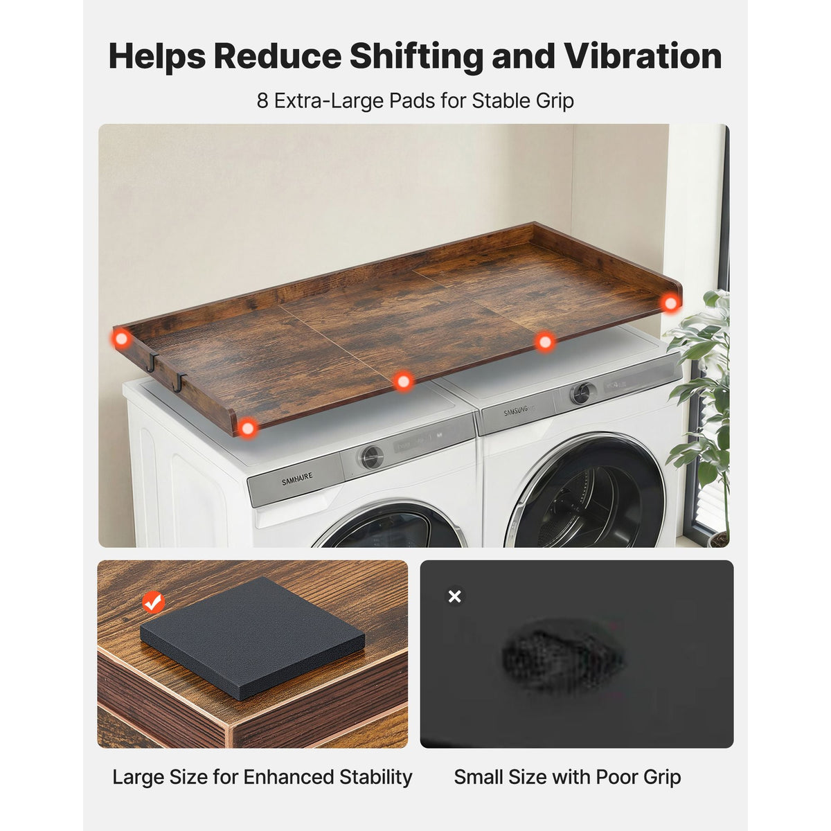 Washer Dryer Countertop, 54 x 27.5 in Wooden Washer and Dryer Topper with Edge & 2 Hooks, Water-Resistant Laundry Machine Topper for Laundry Closet Pantry Counter Organization and Storage, Brown