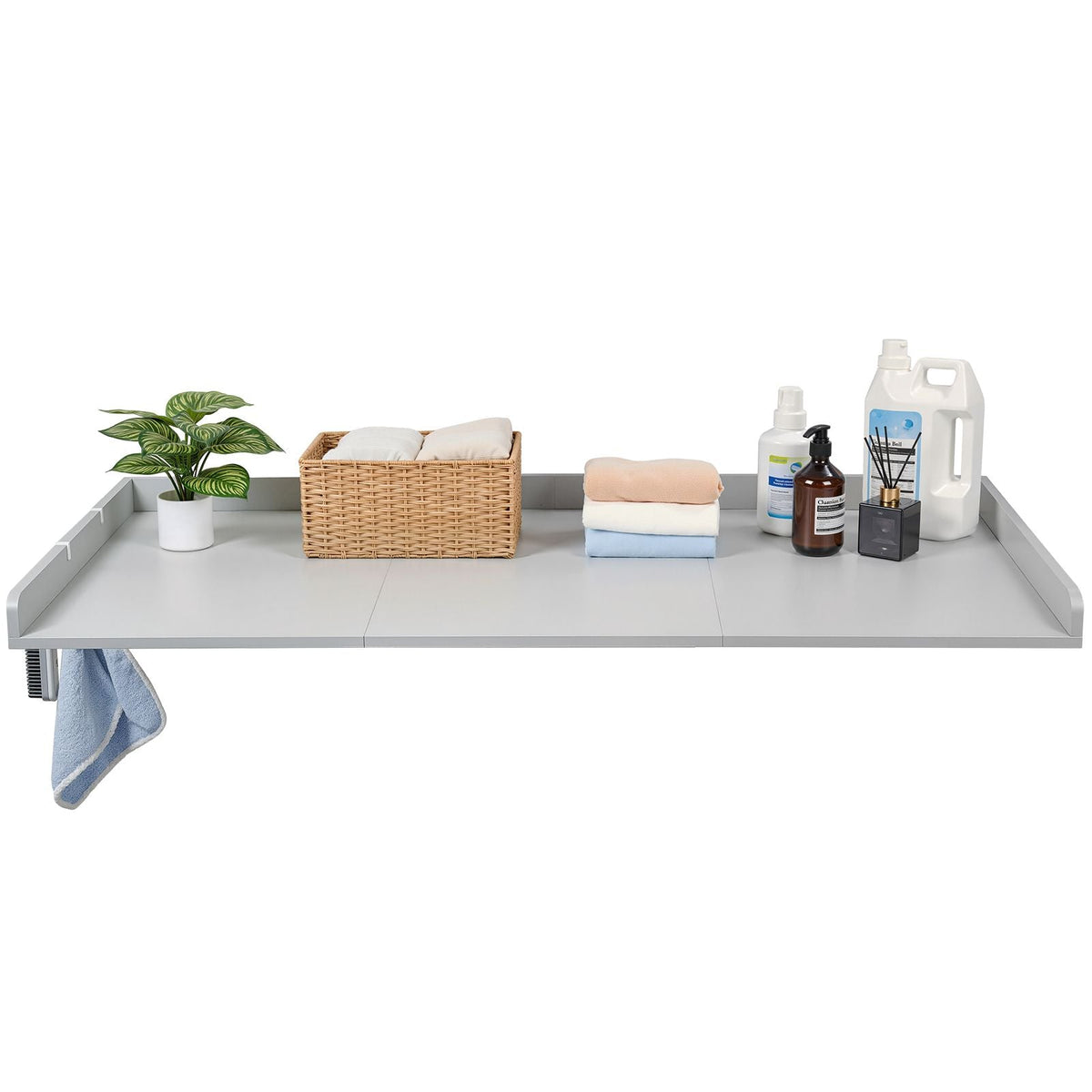 Washer Dryer Countertop, 54 x 27.5 in Wooden Washer and Dryer Topper with Edge & 2 Hooks, Water-Resistant Laundry Machine Topper for Laundry Closet Pantry Counter Organization and Storage, Gray