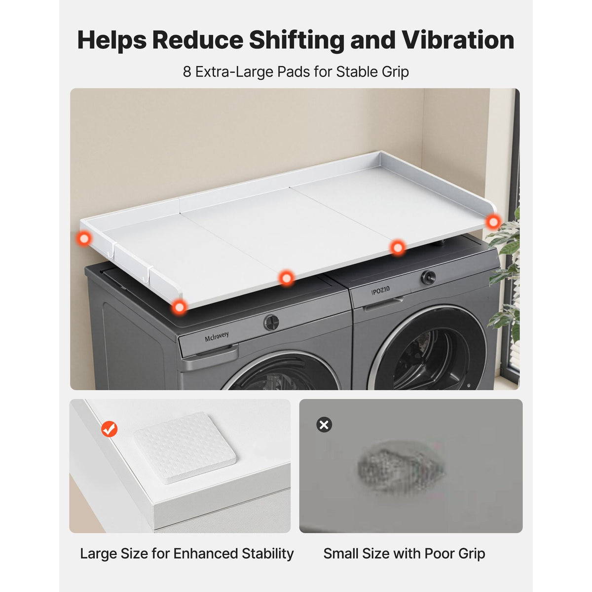 Washer Dryer Countertop, 54 x 27.5 in Wooden Washer and Dryer Topper with Edge & 2 Hooks, Water-Resistant Laundry Machine Topper for Laundry Closet Pantry Counter Organization and Storage, White