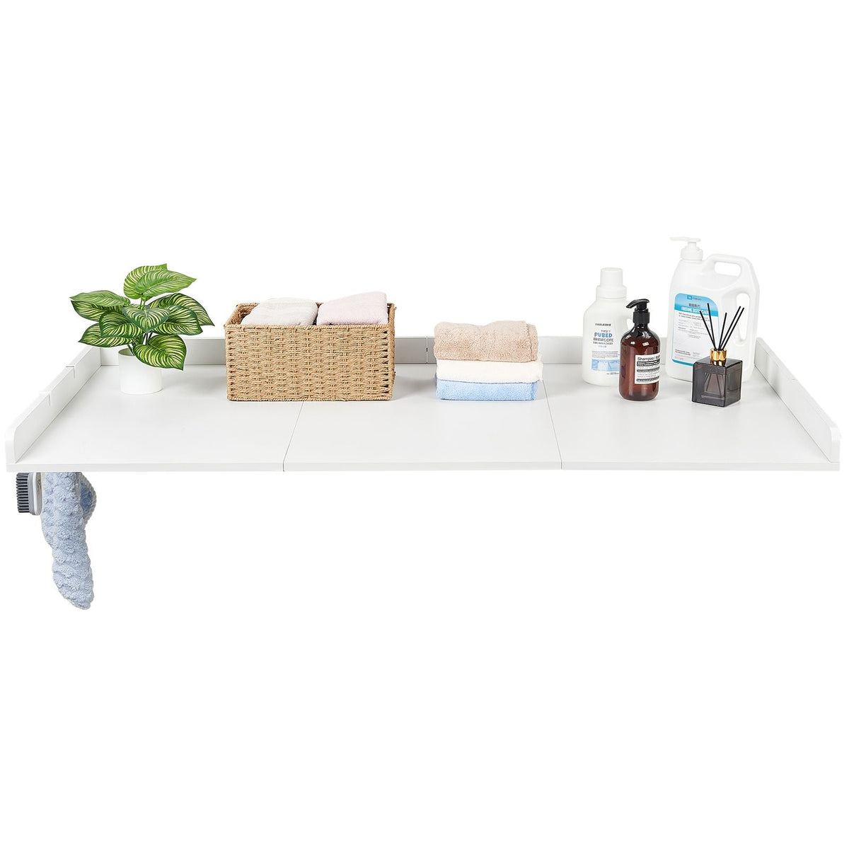 Washer Dryer Countertop, 54 x 27.5 in Wooden Washer and Dryer Topper with Edge & 2 Hooks, Water-Resistant Laundry Machine Topper for Laundry Closet Pantry Counter Organization and Storage, White