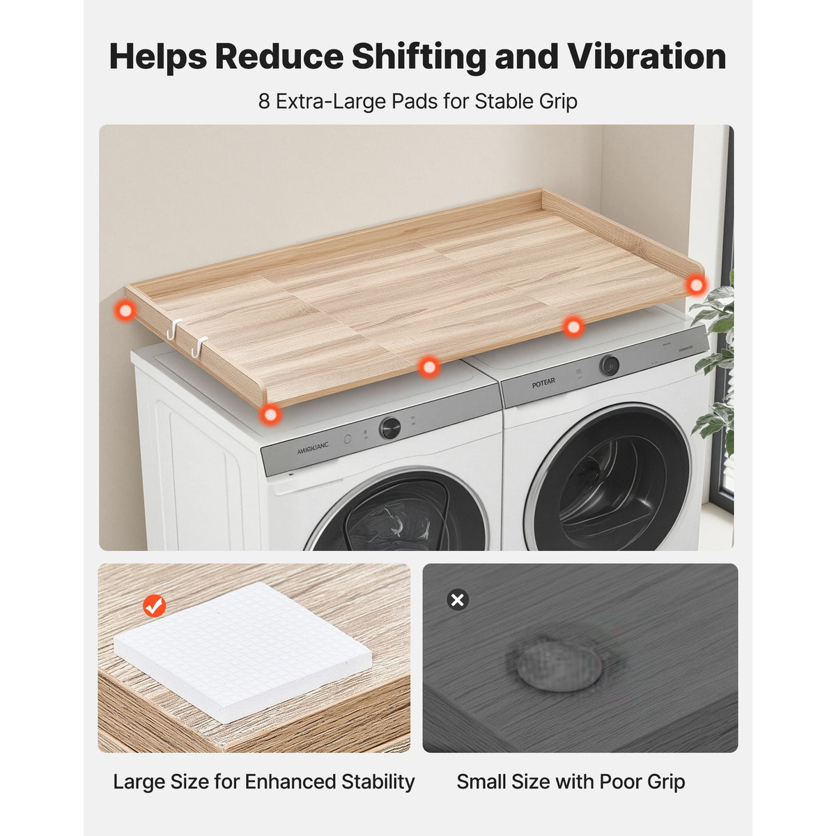 Washer Dryer Countertop, 54 x 27.5 in Wooden Washer and Dryer Topper with Edge & 2 Hooks, Water-Resistant Laundry Machine Topper for Laundry Closet Pantry Counter Organization and Storage, Oak