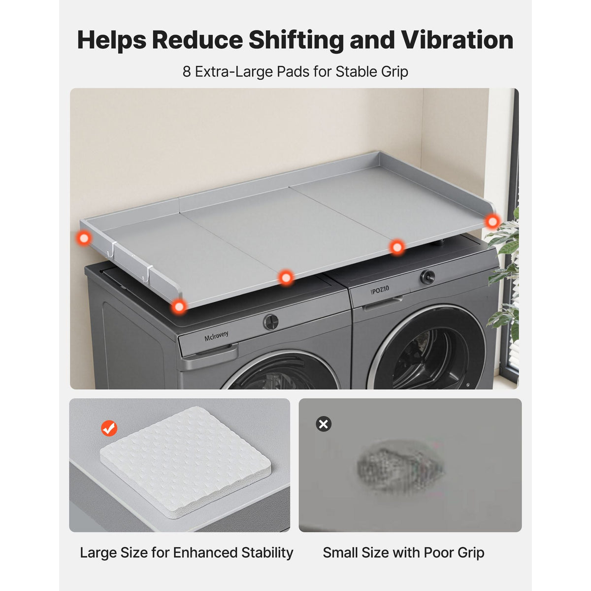 Washer Dryer Countertop, 54 x 27.5 in Wooden Washer and Dryer Topper with Edge & 2 Hooks, Water-Resistant Laundry Machine Topper for Laundry Closet Pantry Counter Organization and Storage, Gray