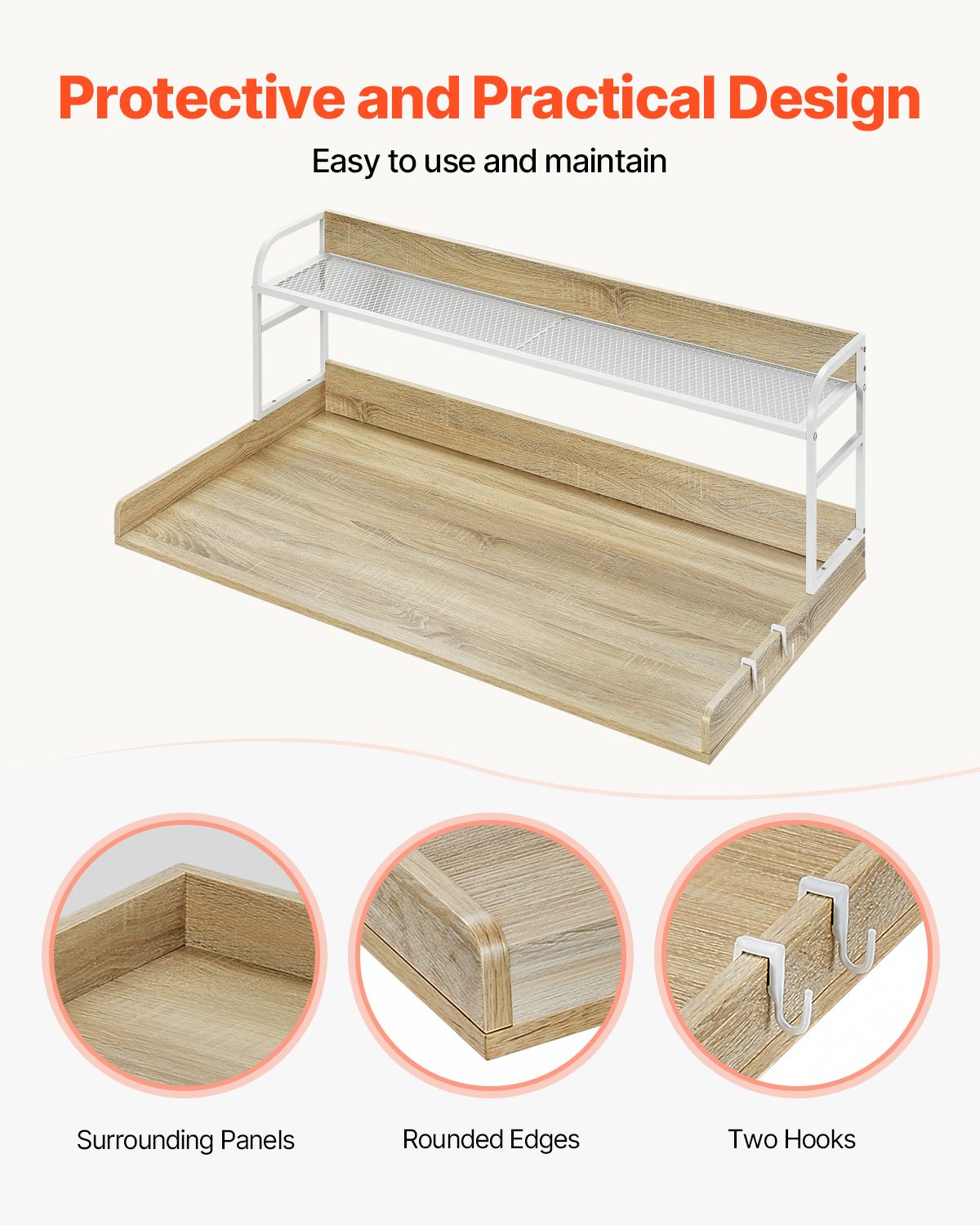 Washer Dryer Countertop with 2-Tier Shelf, 54" x 27" Wooden Washer and Dryer Countertop with Anti-Slip Pads, Water-Resistant Laundry Topper Cover for Laundry Room Organization and Storage, Oak