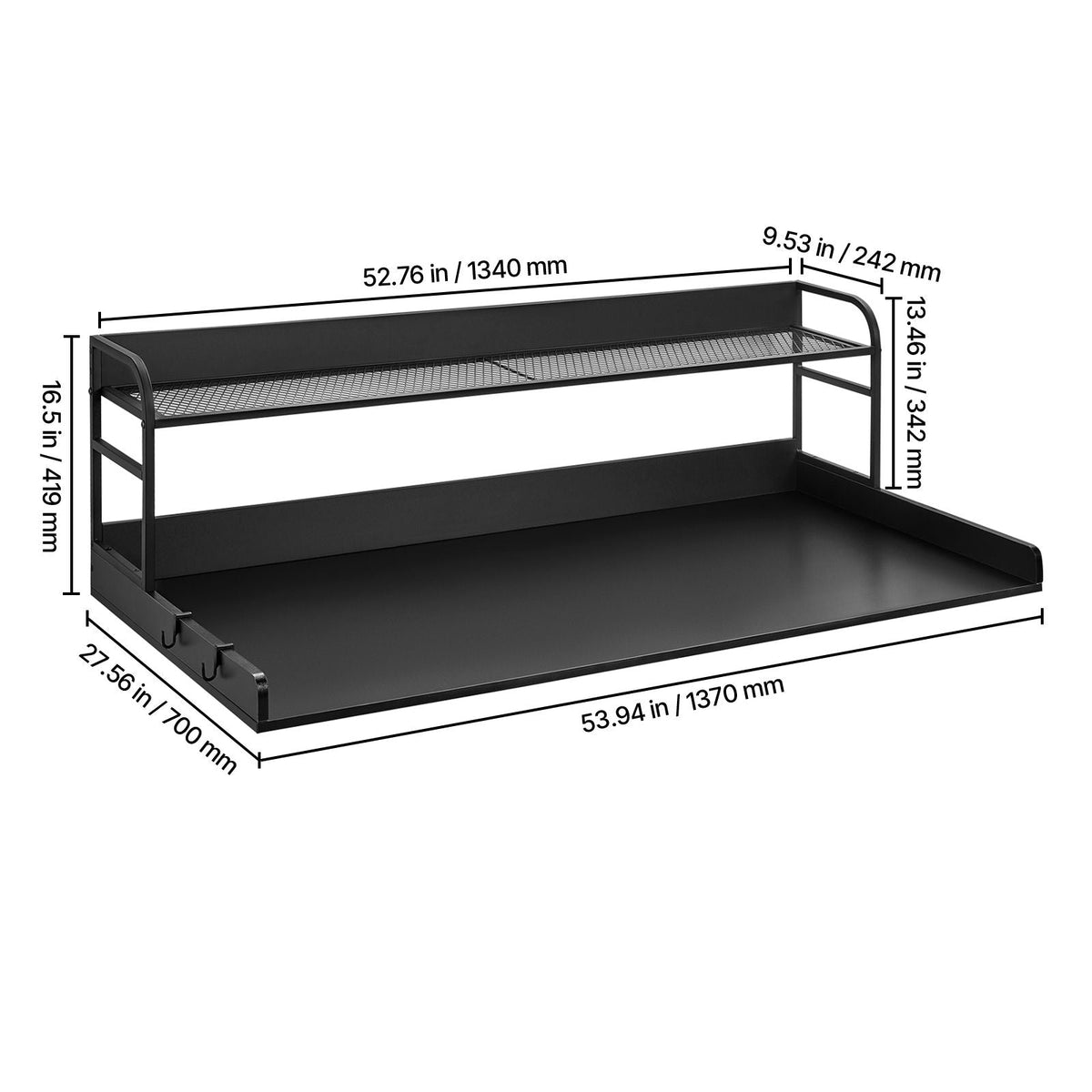 Washer Dryer Countertop with 2-Tier Shelf, 54" x 27" Wooden Washer and Dryer Countertop with Anti-Slip Pads, Water-Resistant Laundry Topper Cover for Laundry Room Organization and Storage, Black