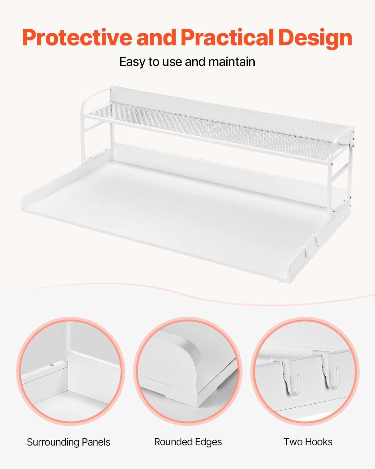 Washer Dryer Countertop with 2-Tier Shelf, 54" x 27" Wooden Washer and Dryer Countertop with Anti-Slip Pads, Water-Resistant Laundry Topper Cover for Laundry Room Organization and Storage, White