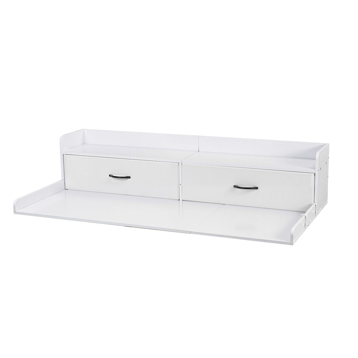 Washer Dryer Countertop with Shelf, 54 x 27.5 in Wooden Washer and Dryer Topper with 2 Drawers & 2 Hooks, Laundry Machine Topper for Laundry Closet Pantry Counter Organization and Storage, White