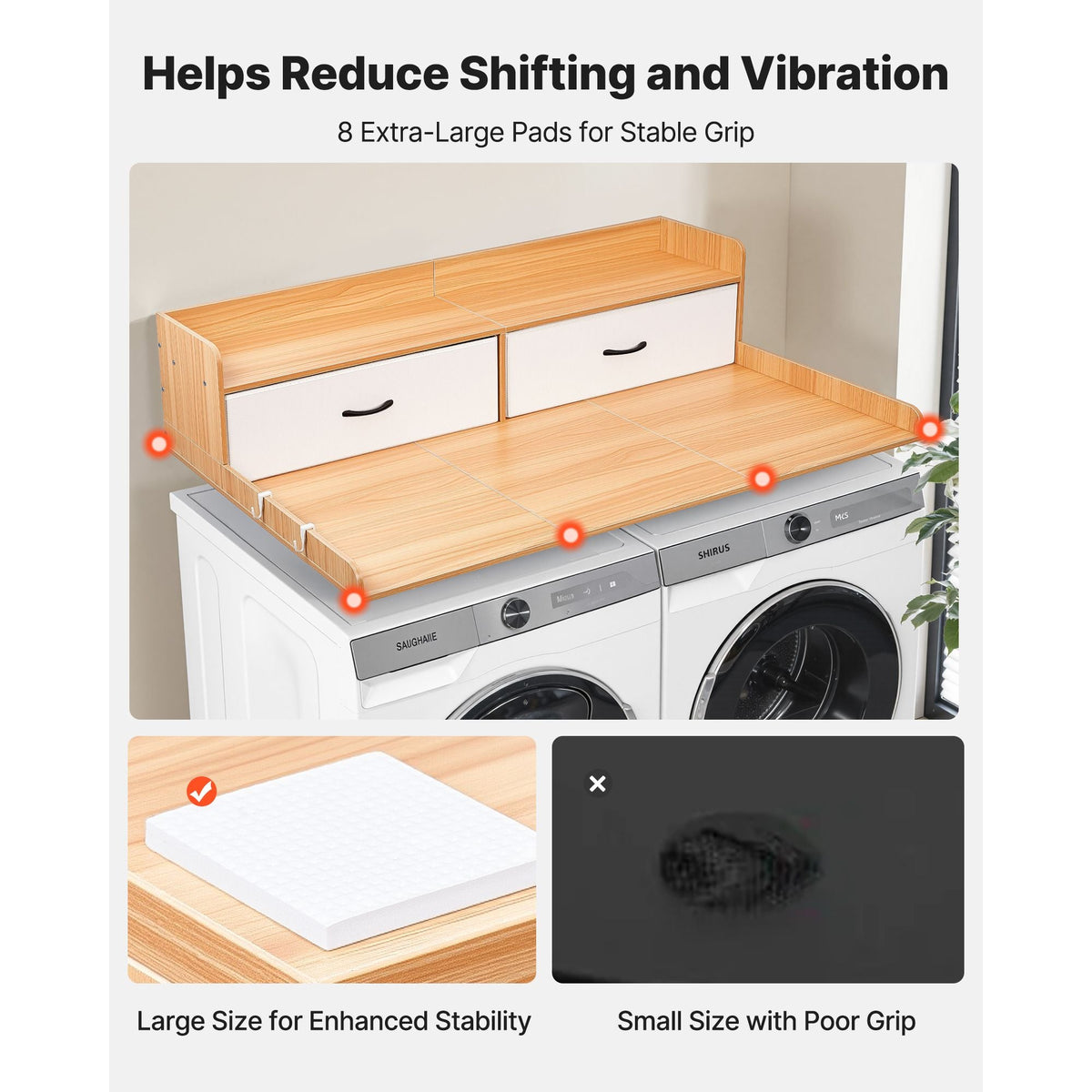 Washer Dryer Countertop with Shelf, 54 x 27.5 in Wooden Washer and Dryer Topper with 2 Drawers & 2 Hooks, Laundry Machine Topper for Laundry Closet Pantry Counter Organization and Storage, Burlywood
