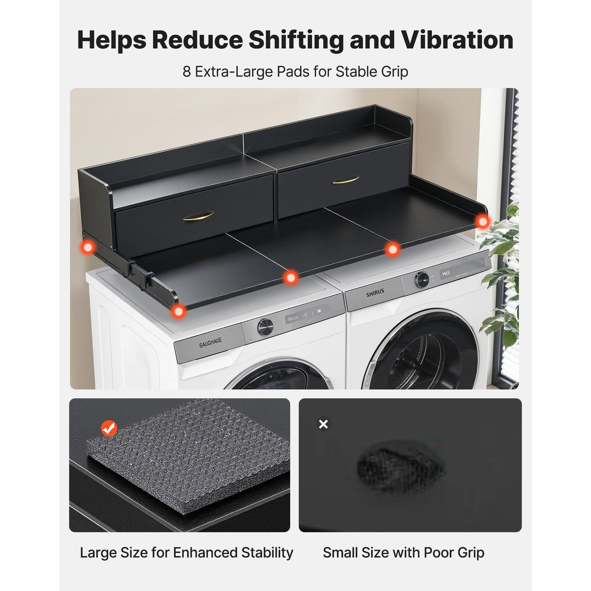 Washer Dryer Countertop with Shelf, 54 x 27.5 in Wooden Washer and Dryer Topper with 2 Drawers & 2 Hooks, Laundry Machine Topper for Laundry Closet Pantry Counter Organization and Storage, Black