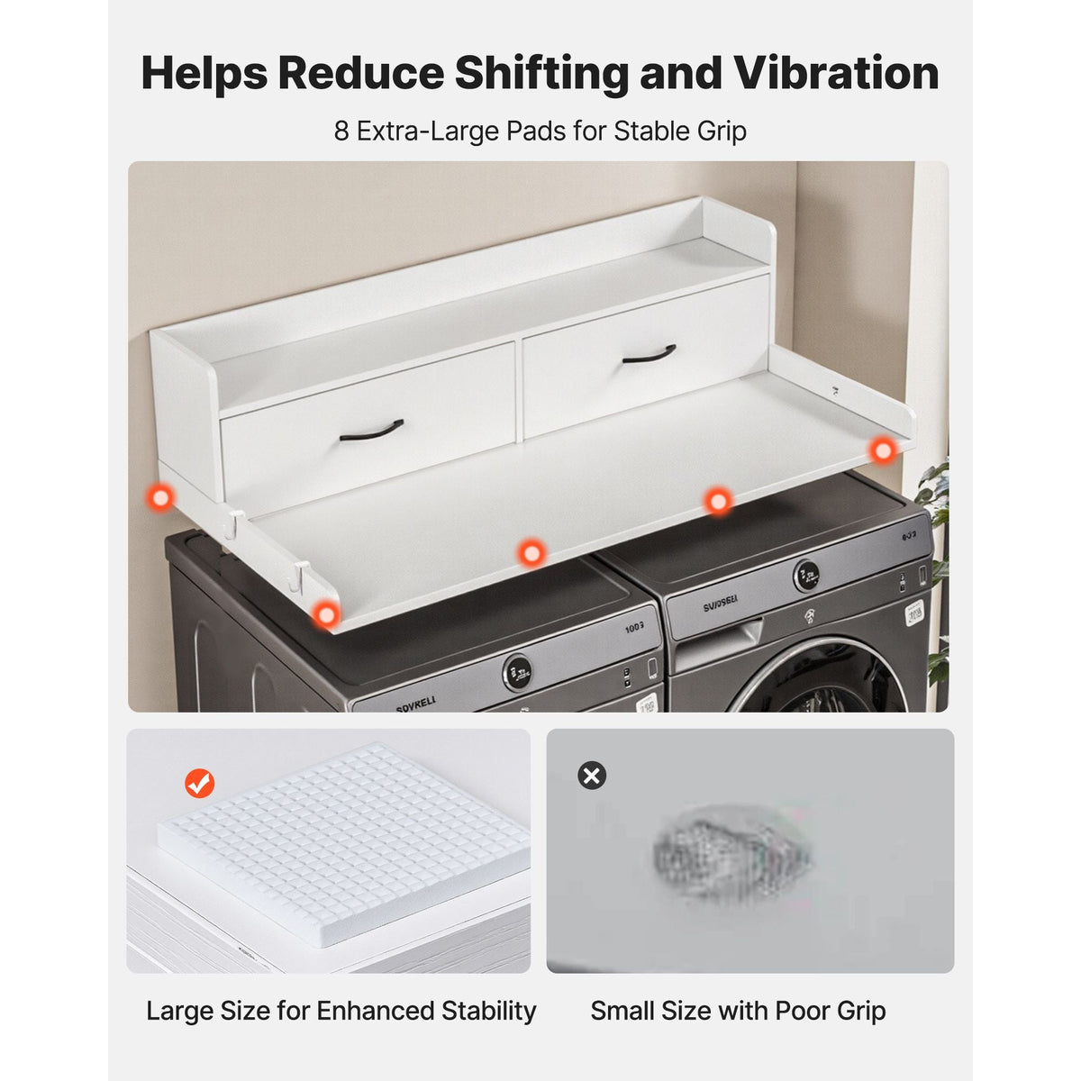 Washer Dryer Countertop with Shelf, 54 x 27.5 in Wooden Washer and Dryer Topper with 2 Drawers & 2 Hooks, Laundry Machine Topper for Laundry Closet Pantry Counter Organization and Storage, White