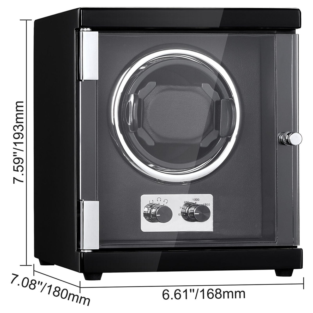 Watch Winder, Single Watch Winder for Men's and Women's Automatic Watch, with Super Quiet Japanese Mabuchi Motor, Blue LED Light and Adapter, High-Density Board Shell and Black PU