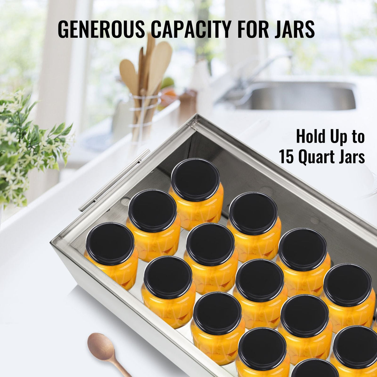 Water Bath Canner, 15 Quart Stove Top Canner Pot, Boiling Water Canners with 2 Canning Racks, 304 Food Grade Stainless Steel Large Stock Pot, Flat Bottom Brushed Canner, Holds 15 Quart Jars