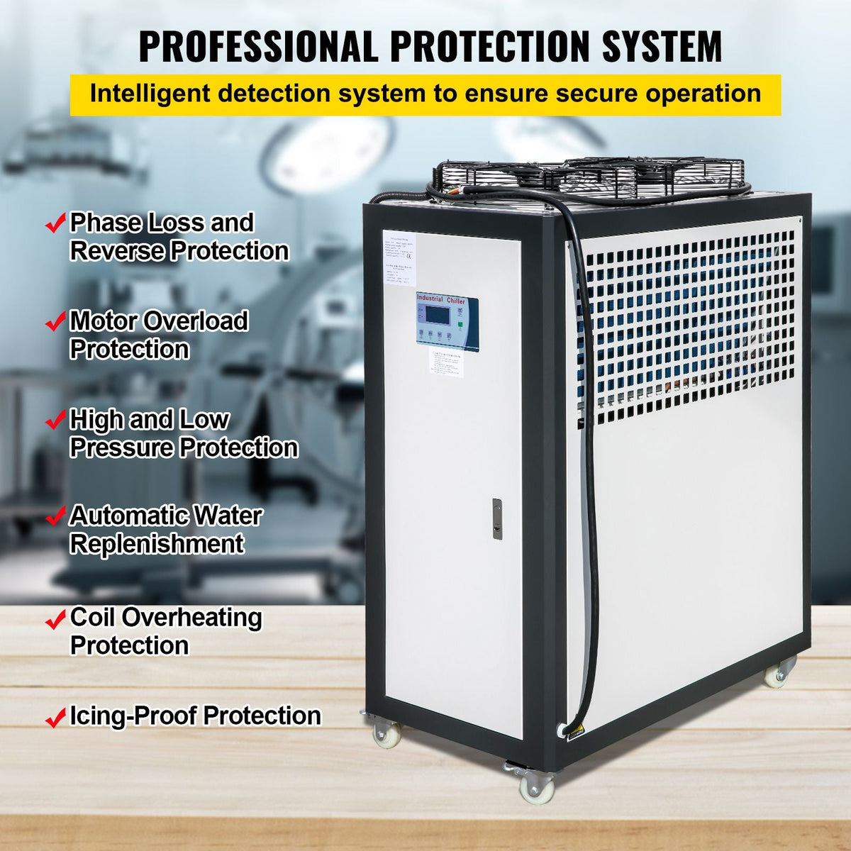 Water Chiller 15Ton, Capacity Industrial Chiller 15Hp, Air-Cooled Water Chiller, Finned Condenser, with Micro-Computer Control, Stainless Steel Water Tank Chiller Machine for Cooling Water