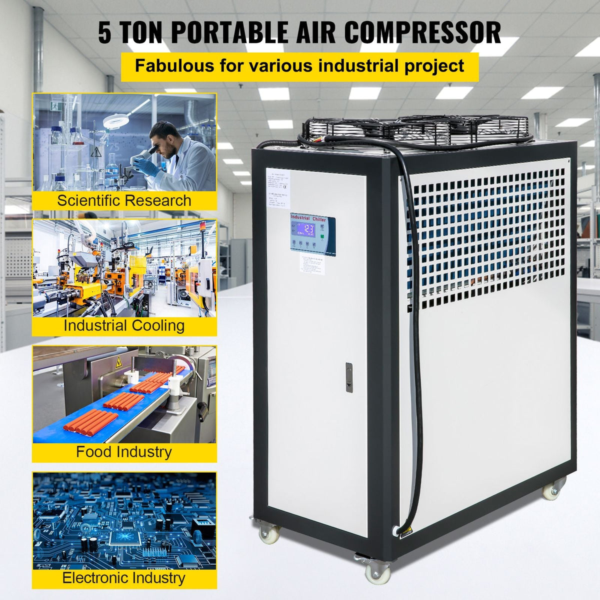Water Chiller 15Ton, Capacity Industrial Chiller 15Hp, Air-Cooled Water Chiller, Finned Condenser, with Micro-Computer Control, Stainless Steel Water Tank Chiller Machine for Cooling Water