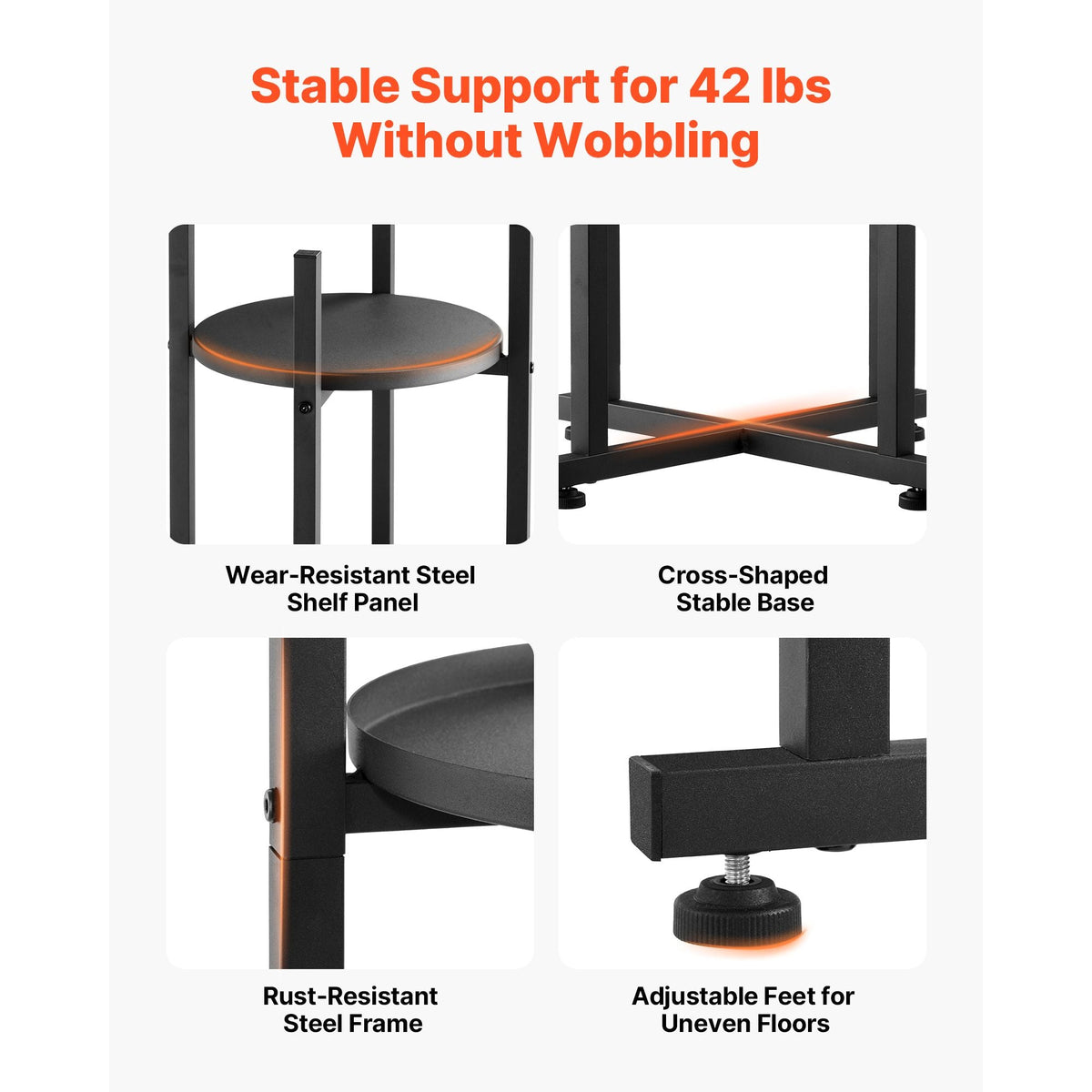 Water Dispenser Stand, 2 Tiers Water Jug Holder for 1 Bottle, Heavy Duty Jug Rack Organizer with Detachable Storage Shelf, Cross-Shaped Stable Base, for Kitchen, Office, Living Room, Black