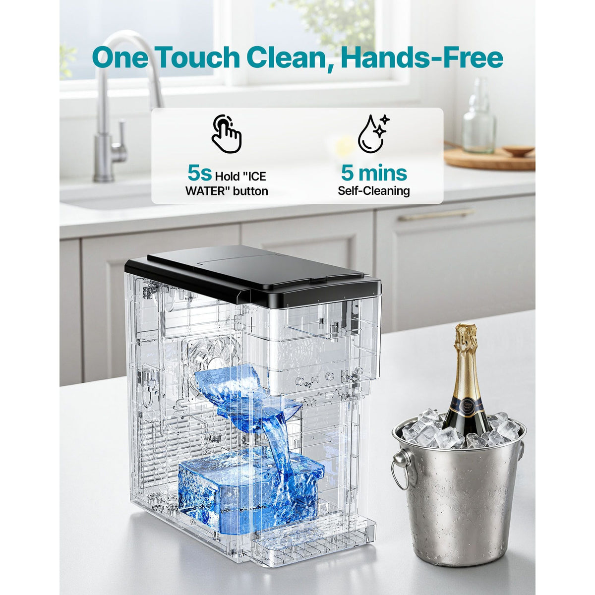 Water Dispenser with Ice Maker, 3-in-1 Countertop Water Dispenser, 35 LBS/24H, 12 Cubes/7 Min Fast Ice Making with 4 LBS Storage, Bullet/Crushed Ices & Cold-Water, for Home, Kitchen, Party