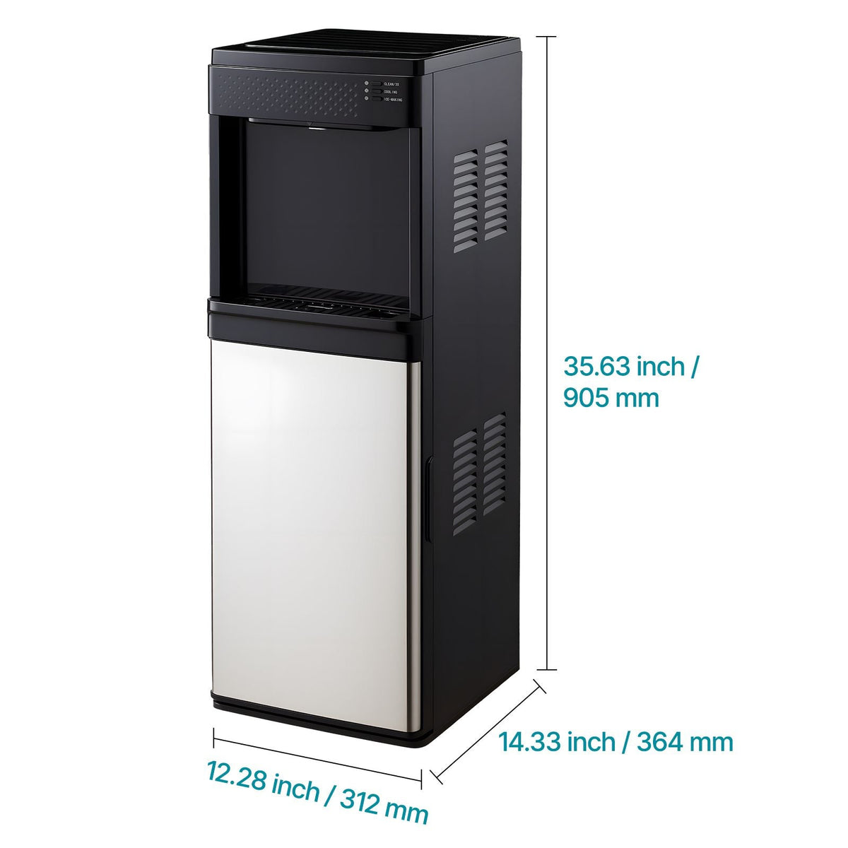 Water Dispenser with Ice Maker, 3-in-1 Floor-Standing Water Dispenser, 33 LBS/24H, 9 Cubes/7 Min Fast Ice Making with 1.3 LBS Storage, Bullet Ice-Cubes & Cold-Water, for Home, Kitchen, Party