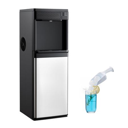 Water Dispenser with Ice Maker, 3-in-1 Floor-Standing Water Dispenser, 33 LBS/24H, 9 Cubes/7 Min Fast Ice Making with 1.3 LBS Storage, Bullet Ice-Cubes & Cold-Water, for Home, Kitchen, Party