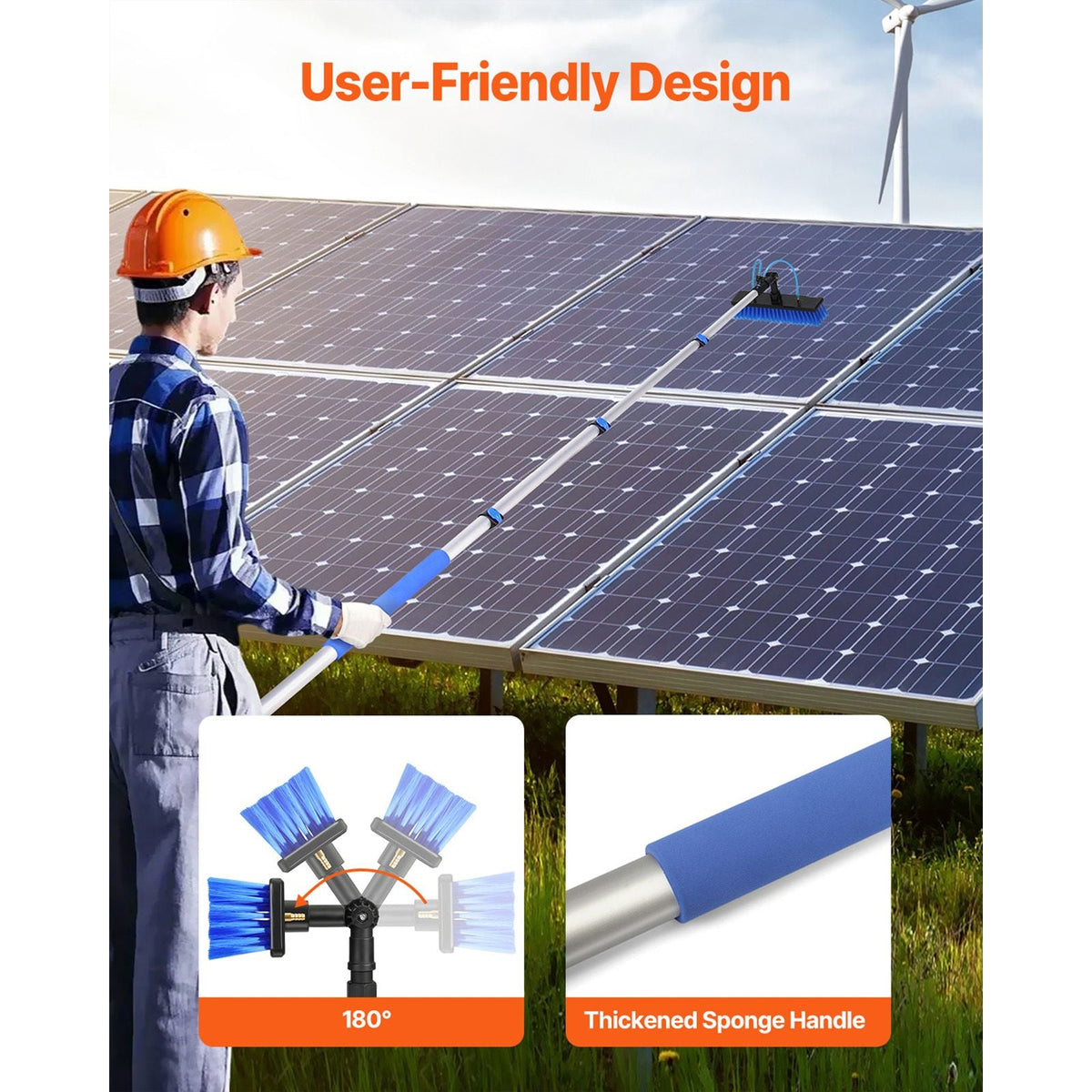 Water Fed Pole Kit, 12FT Solar Panel Cleaning Pole with Extendable Handle, 180° Rotatable Brush Head & 65.6FT Hose, Household & Outdoor Window Cleaner Tool for Caravan Solar Panel Deck