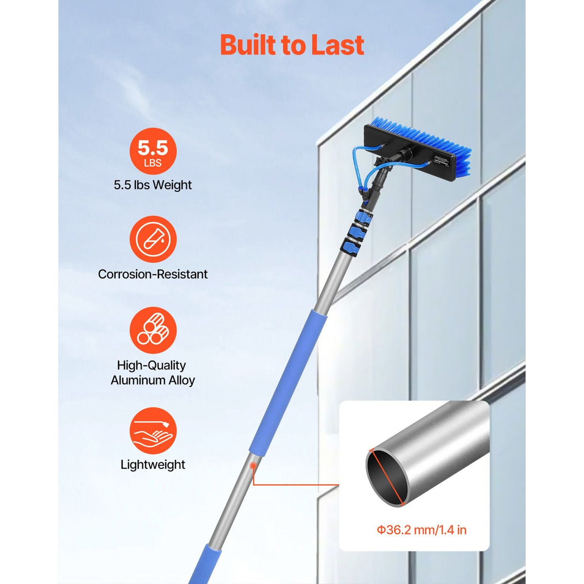 Water Fed Pole Kit, 12FT Solar Panel Cleaning Pole with Extendable Handle, 180° Rotatable Brush Head & 65.6FT Hose, Household & Outdoor Window Cleaner Tool for Caravan Solar Panel Deck