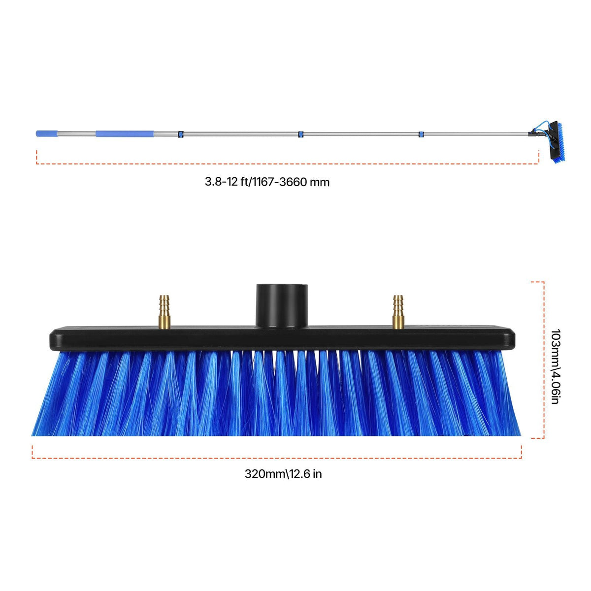 Water Fed Pole Kit, 12FT Solar Panel Cleaning Pole with Extendable Handle, 180° Rotatable Brush Head & 65.6FT Hose, Household & Outdoor Window Cleaner Tool for Caravan Solar Panel Deck