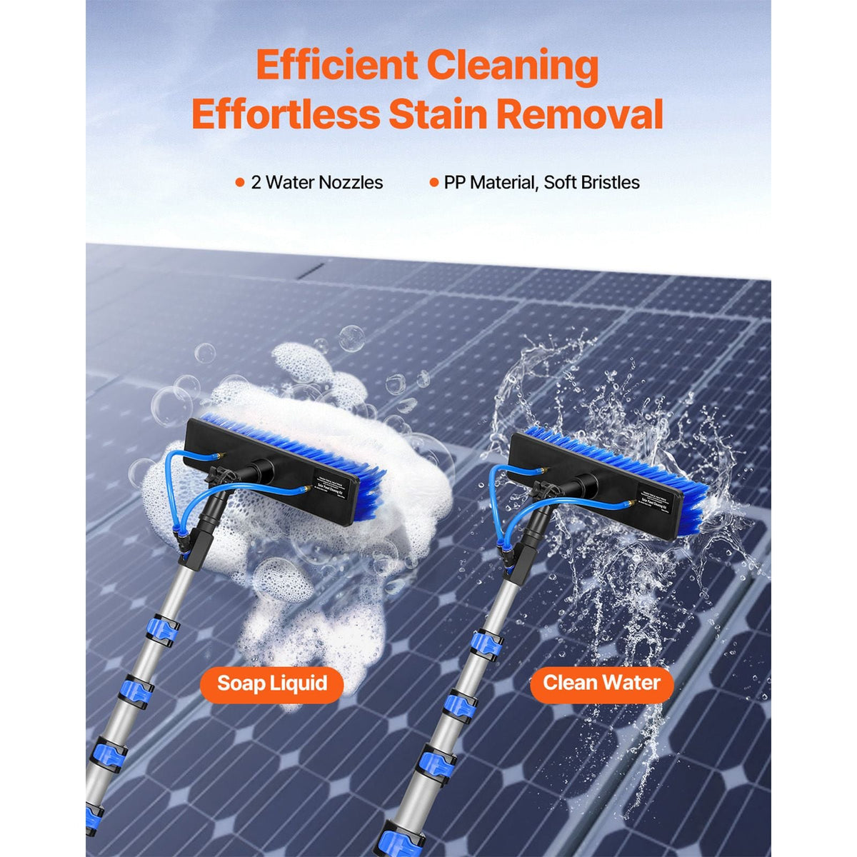 Water Fed Pole Kit, 24FT Solar Panel Cleaning Pole with Extendable Handle, 180° Rotatable Brush Head & 65.6FT Hose, Household & Outdoor Window Cleaner Tool for Caravan Solar Panel Deck