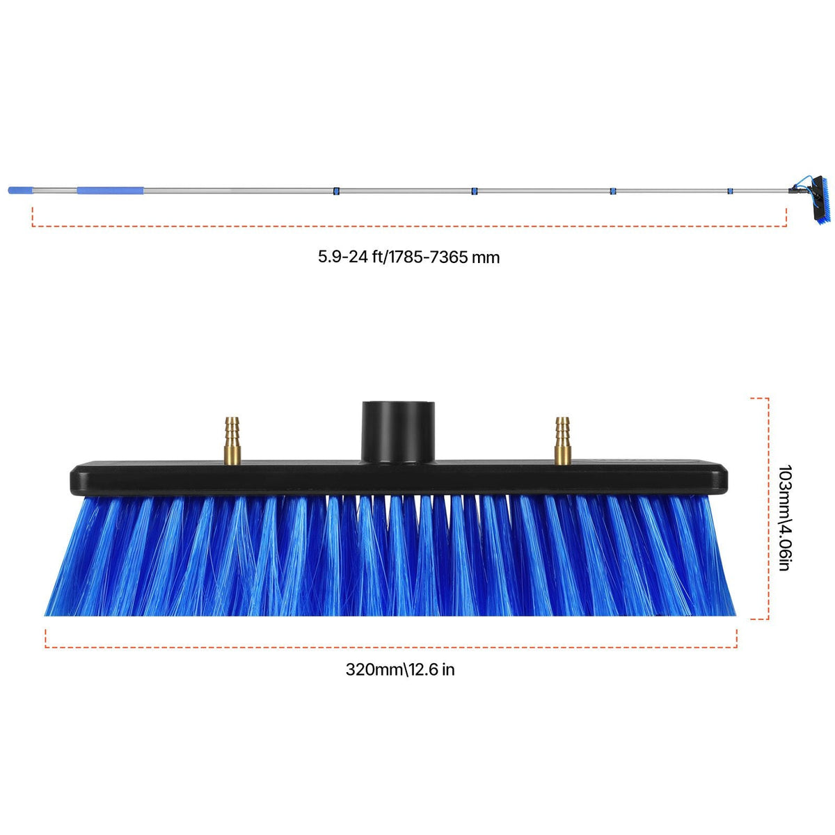 Water Fed Pole Kit, 24FT Solar Panel Cleaning Pole with Extendable Handle, 180° Rotatable Brush Head & 65.6FT Hose, Household & Outdoor Window Cleaner Tool for Caravan Solar Panel Deck