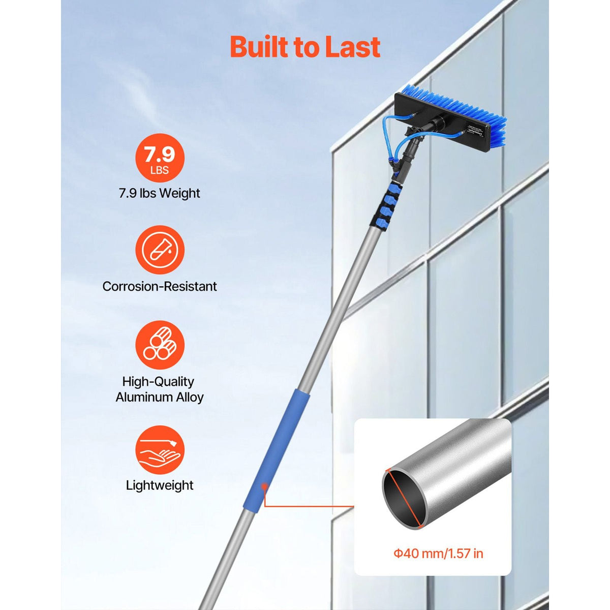 Water Fed Pole Kit, 24FT Solar Panel Cleaning Pole with Extendable Handle, 180° Rotatable Brush Head & 65.6FT Hose, Household & Outdoor Window Cleaner Tool for Caravan Solar Panel Deck