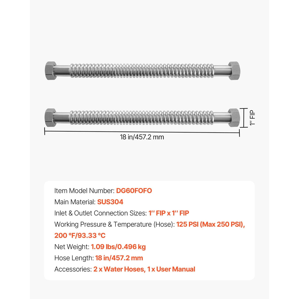 Water Heater Kit, 18 Inch Length Water Heater Flex Connector, Waters Heaters Installation Kit with 1" FIP x 1" FIP Inlet & Outlet Connection for Bathroom, Kitchen, Laundry Room, Boiler Room