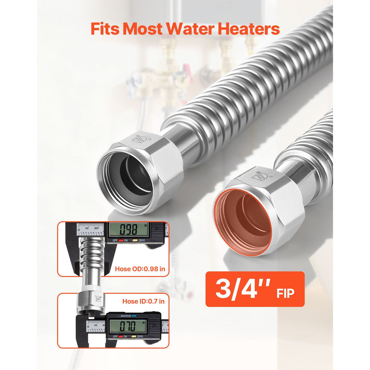 Water Heater Kit, 18 Inch Length Water Heater Flex Connector, Waters Heaters Installation Kit with 3/4" FIP x 3/4" FIP Inlet & Outlet Connection for Bathroom, Kitchen, Laundry Room, Boiler Room