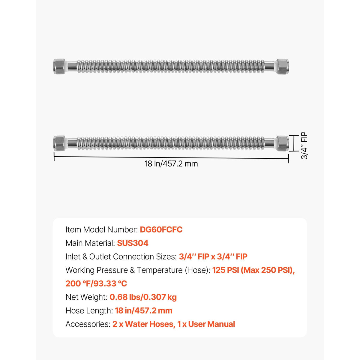 Water Heater Kit, 18 Inch Length Water Heater Flex Connector, Waters Heaters Installation Kit with 3/4" FIP x 3/4" FIP Inlet & Outlet Connection for Bathroom, Kitchen, Laundry Room, Boiler Room