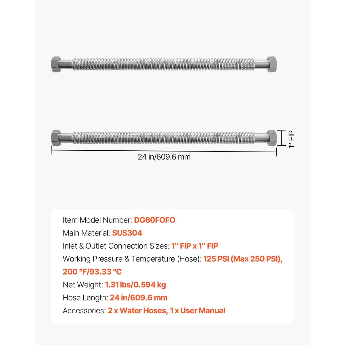 Water Heater Kit, 24 Inch Length Water Heater Flex Connector, Waters Heaters Installation Kit with 1" FIP x 1" FIP Inlet & Outlet Connection for Bathroom, Kitchen, Laundry Room, Boiler Room