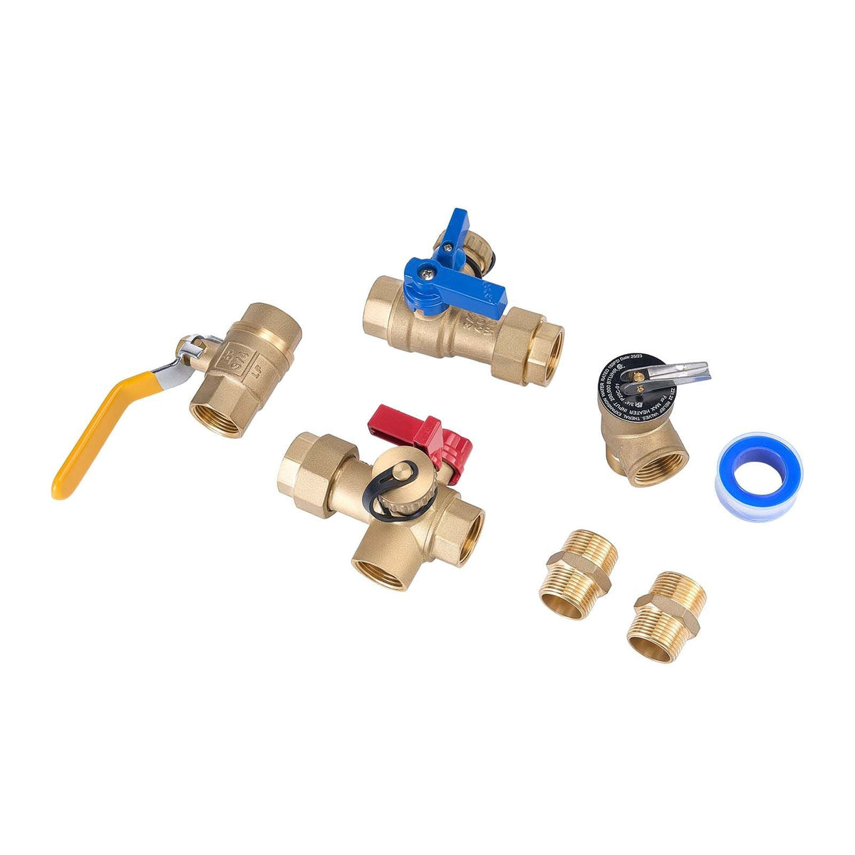 Water Heater Kit, 3/4 Inch Cold & Hot Water Plumbing Repair Kit with 600 WOG Isolation Valves, Pressure Relief Valve, Ball Valve, Gas Hose, Compatible with Most Tankless Waters Heater Brands