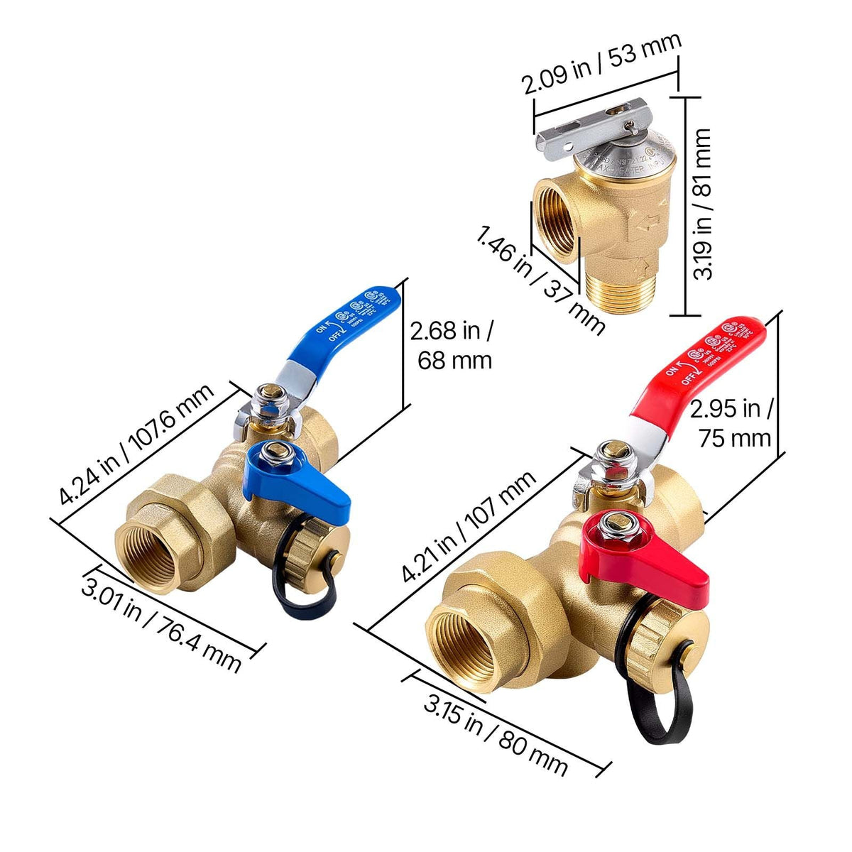 Water Heater Kit, 3/4 Inch Tankless Water Heater Service Valve Kit with 2PCS 3/4″ NPT to 3/4″ NPT Isolation Valves, Pressure Relief Valve, Lead-Free Brass, Fits Most Tankless Waters Heaters