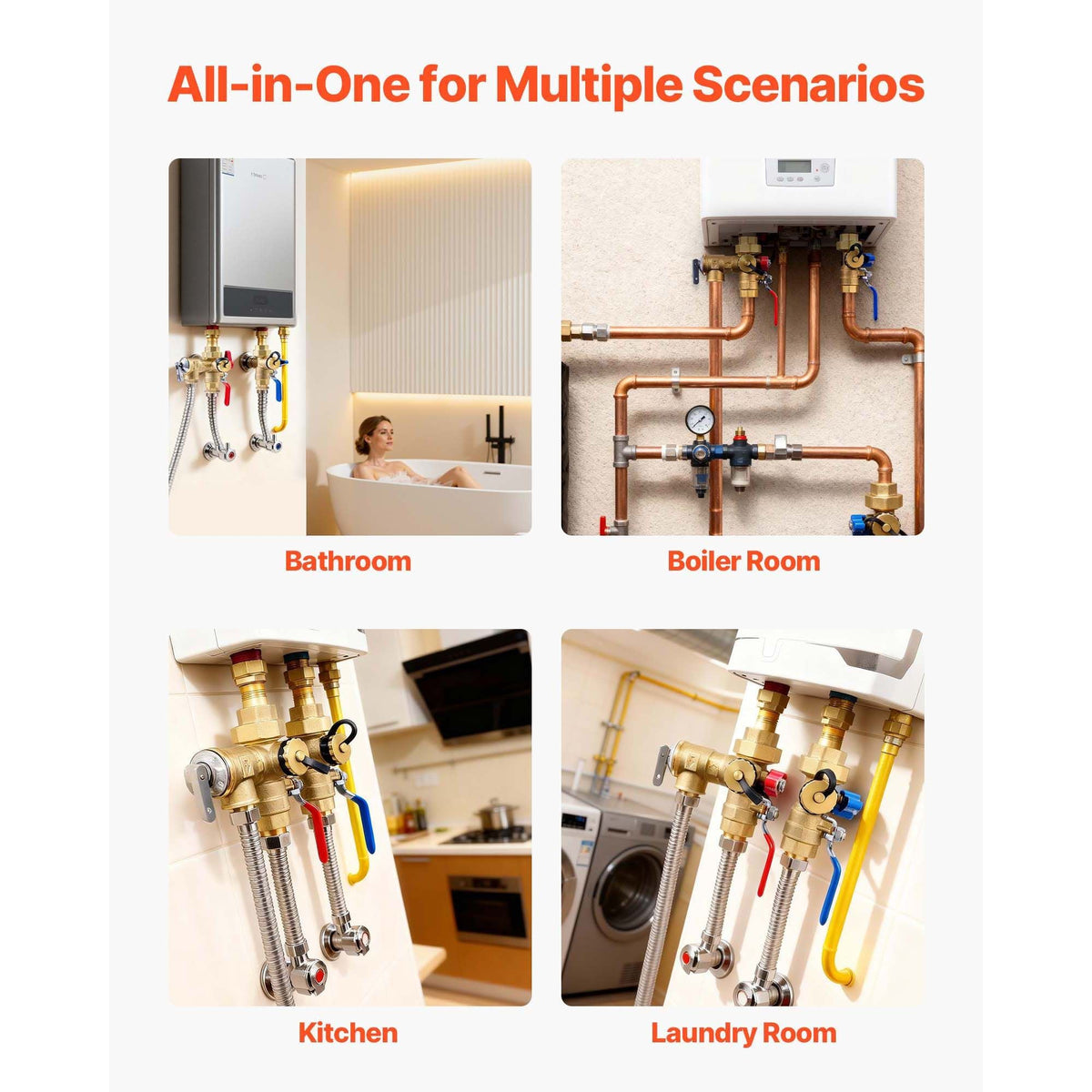 Water Heater Kit, 3/4 Inch Tankless Water Heater Service Valve Kit with 2PCS 3/4″ NPT to 3/4″ NPT Isolation Valves, Pressure Relief Valve, Lead-Free Brass, Fits Most Tankless Waters Heaters