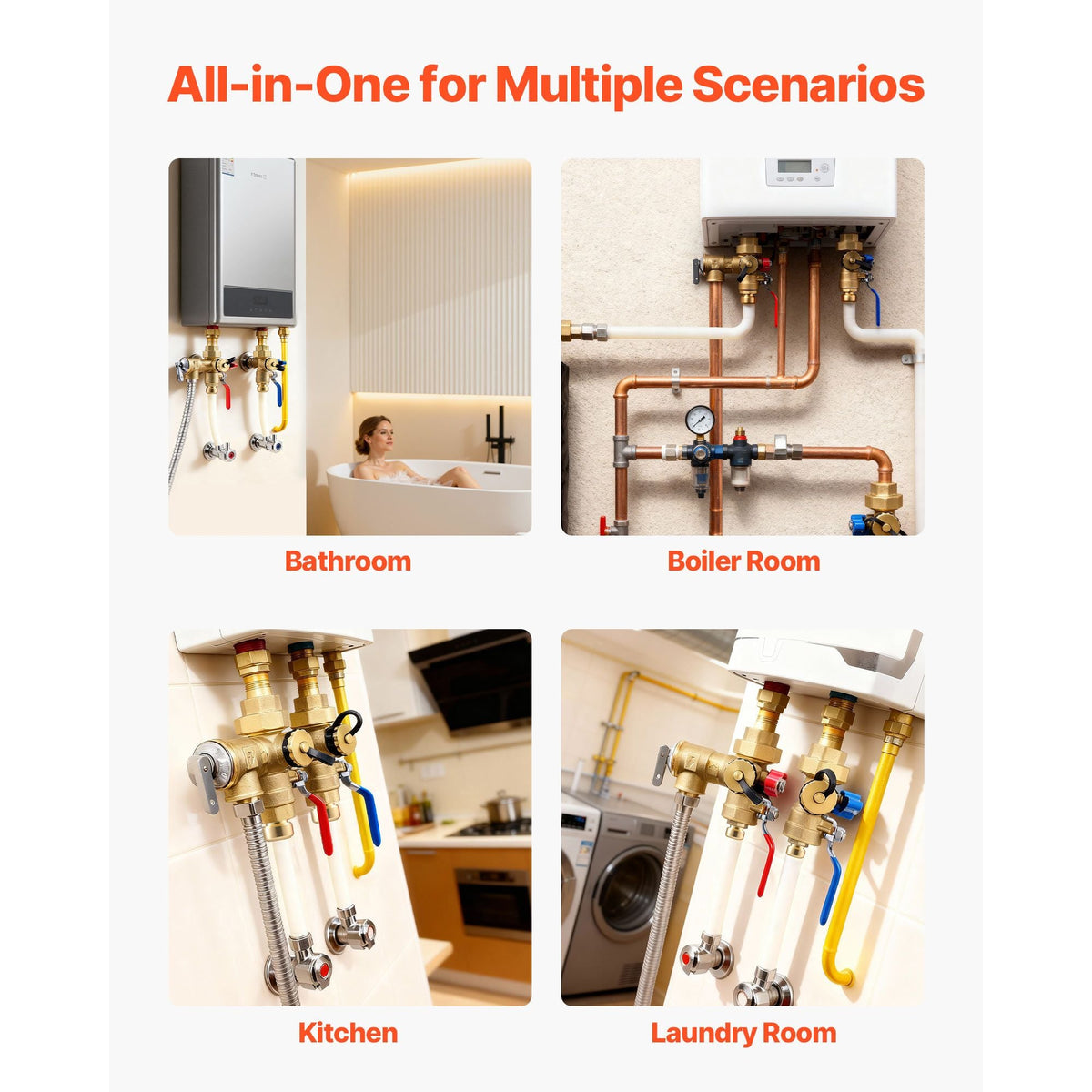 Water Heater Kit, 3/4 Inch Tankless Water Heater Service Valve Kit with 2PCS 3/4″ NPT to 3/4″ PTC Isolation Valves, Pressure Relief Valve, Fits Most Tankless Waters Heaters, Lead-Free Brass