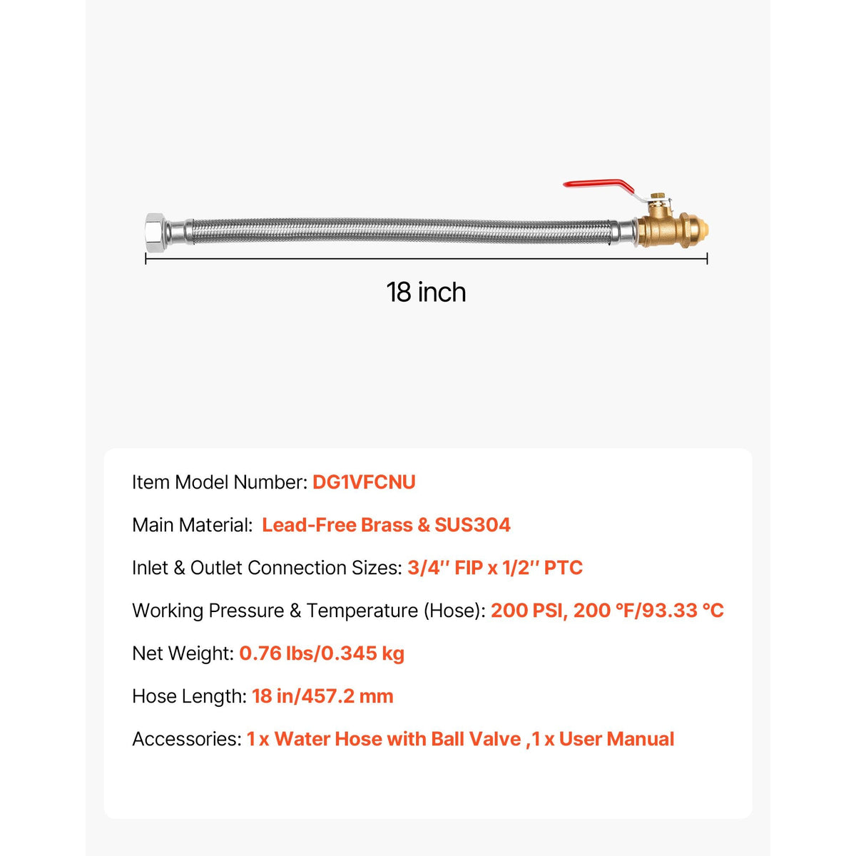 Water Heater Kit, Push-Fit Valve Flexible Water Heater Connector with 3/4" FIP x 1/2" PTC Ball Valve, Stainless Steel Braided Waters Heaters Supply Line for Bathroom, Kitchen, Laundry Room