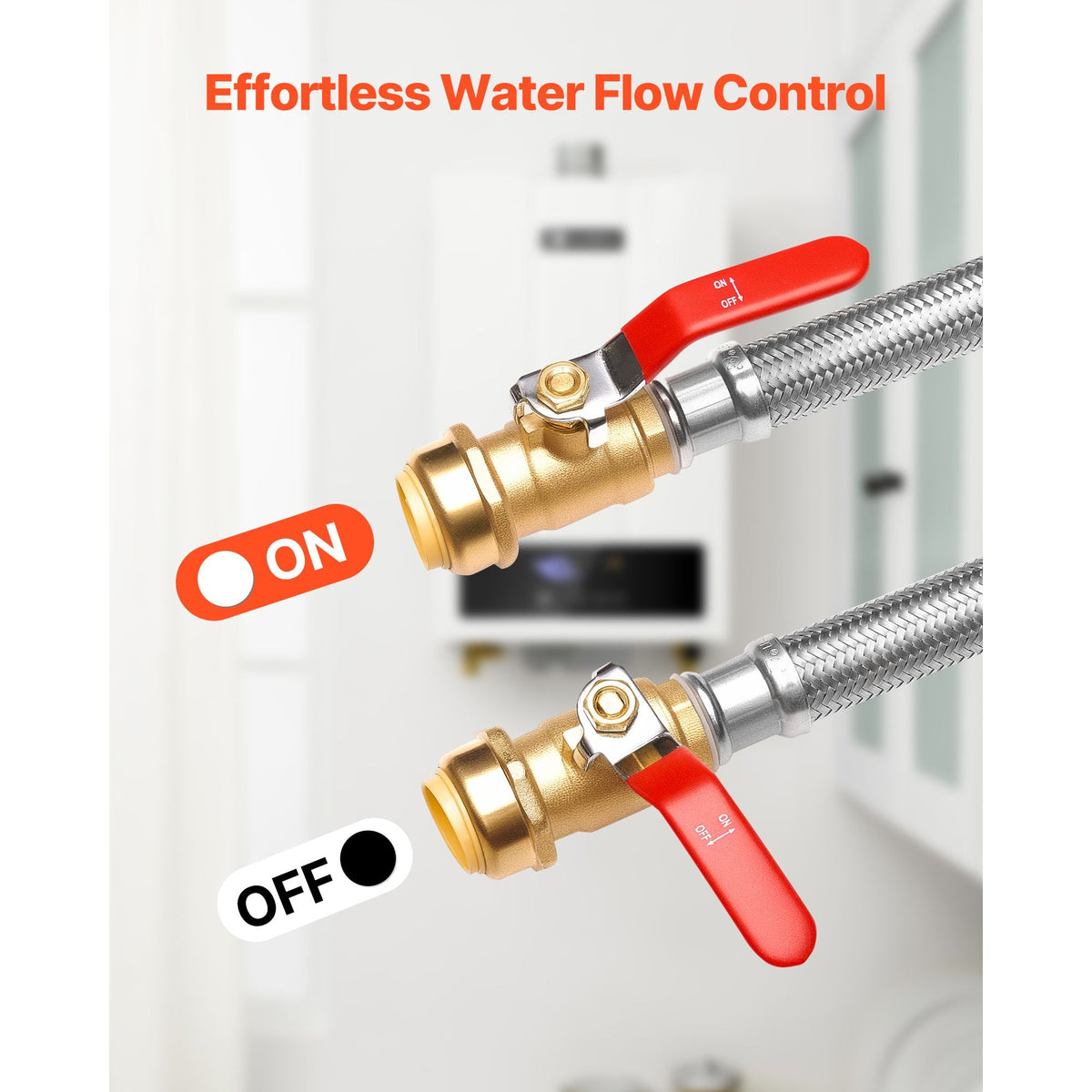 Water Heater Kit, Push-Fit Valve Flexible Water Heater Connector with 3/4" FIP x 1/2" PTC Ball Valve, Stainless Steel Braided Waters Heaters Supply Line for Bathroom, Kitchen, Laundry Room