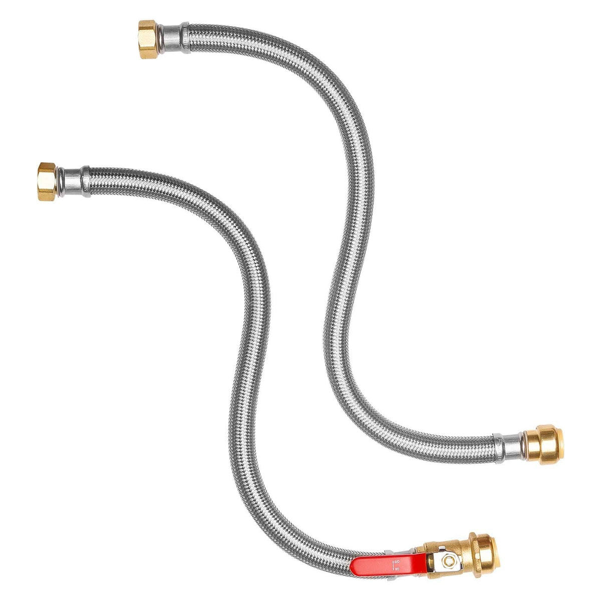 Water Heater Kit, Push-Fit Valve Flexible Water Heater Connector with 3/4" FIP x 3/4" PTC Ball Valve, Stainless Steel Braided Waters Heaters Supply Line for Bathroom, Kitchen, Laundry Room