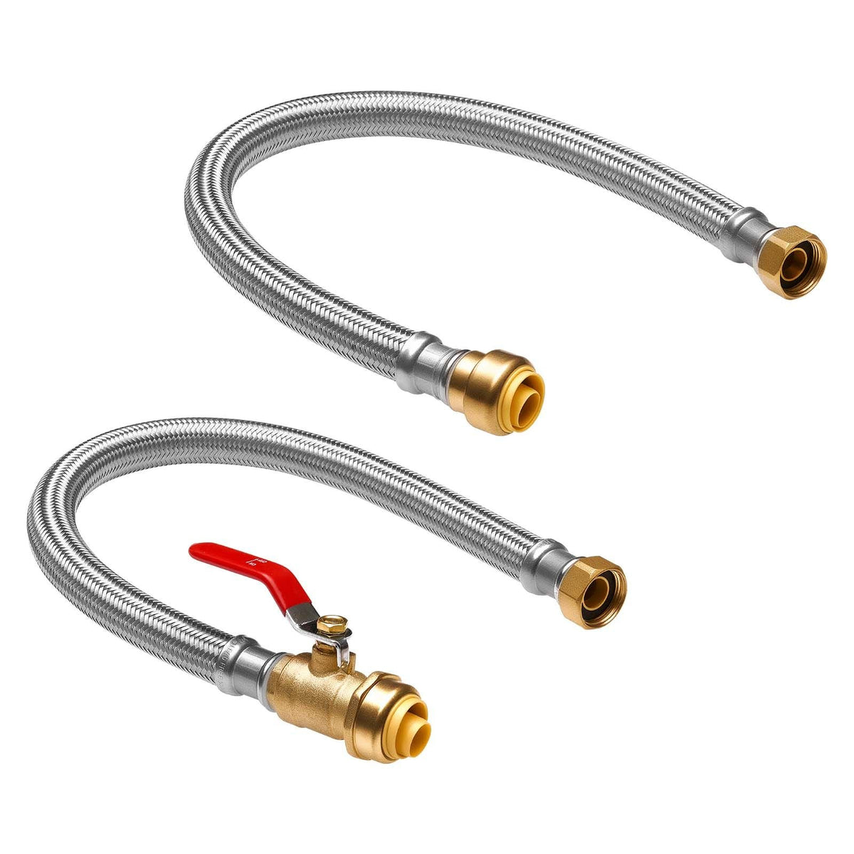 Water Heater Kit, Push-Fit Valve Flexible Water Heater Connector with 3/4" FIP x 3/4" PTC Ball Valve, Stainless Steel Braided Waters Heaters Supply Line for Bathroom, Kitchen, Laundry Room