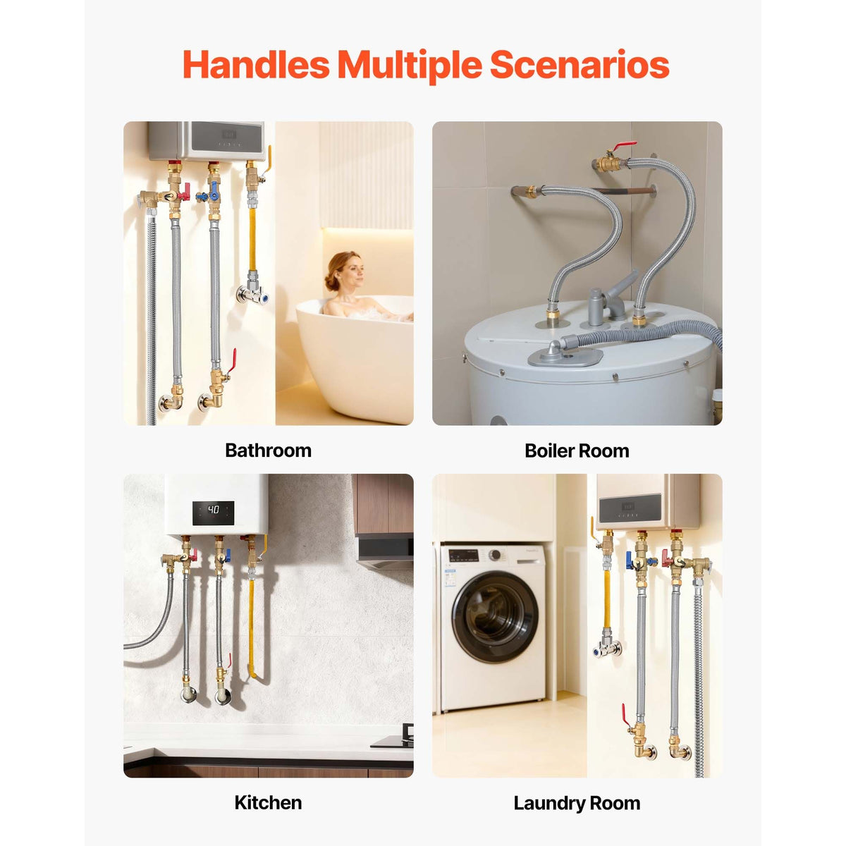Water Heater Kit, Push-Fit Valve Flexible Water Heater Connector with 3/4" FIP x 3/4" PTC Ball Valve, Stainless Steel Braided Waters Heaters Supply Line for Bathroom, Kitchen, Laundry Room