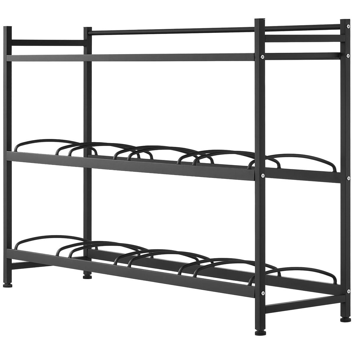 Water Jug Holder, 3 Tiers 4 Rows 3 and 5 Gallon Water Bottle Holder for 8 Bottles, Heavy Duty Jug Rack Organizer with Storage Shelf, Angled Design, for Kitchen, Office, Living Room, Black