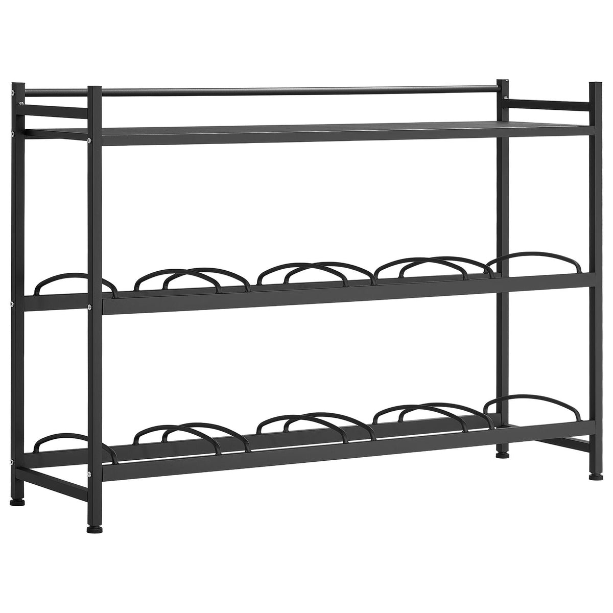 Water Jug Holder, 3 Tiers 4 Rows 3 and 5 Gallon Water Bottle Holder for 8 Bottles, Heavy Duty Jug Rack Organizer with Storage Shelf, Angled Design, for Kitchen, Office, Living Room, Black